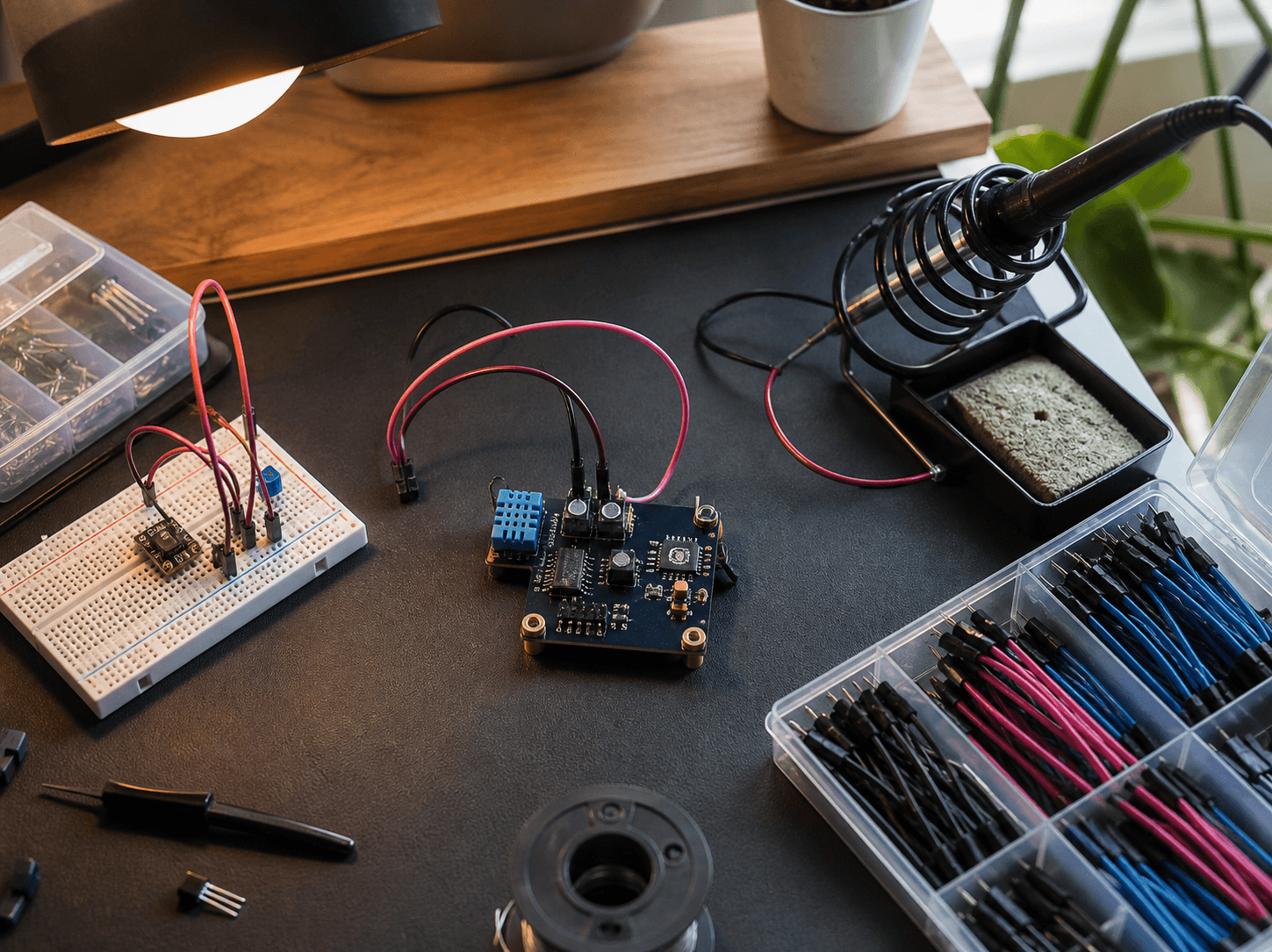 An organized electronics prototyping bench